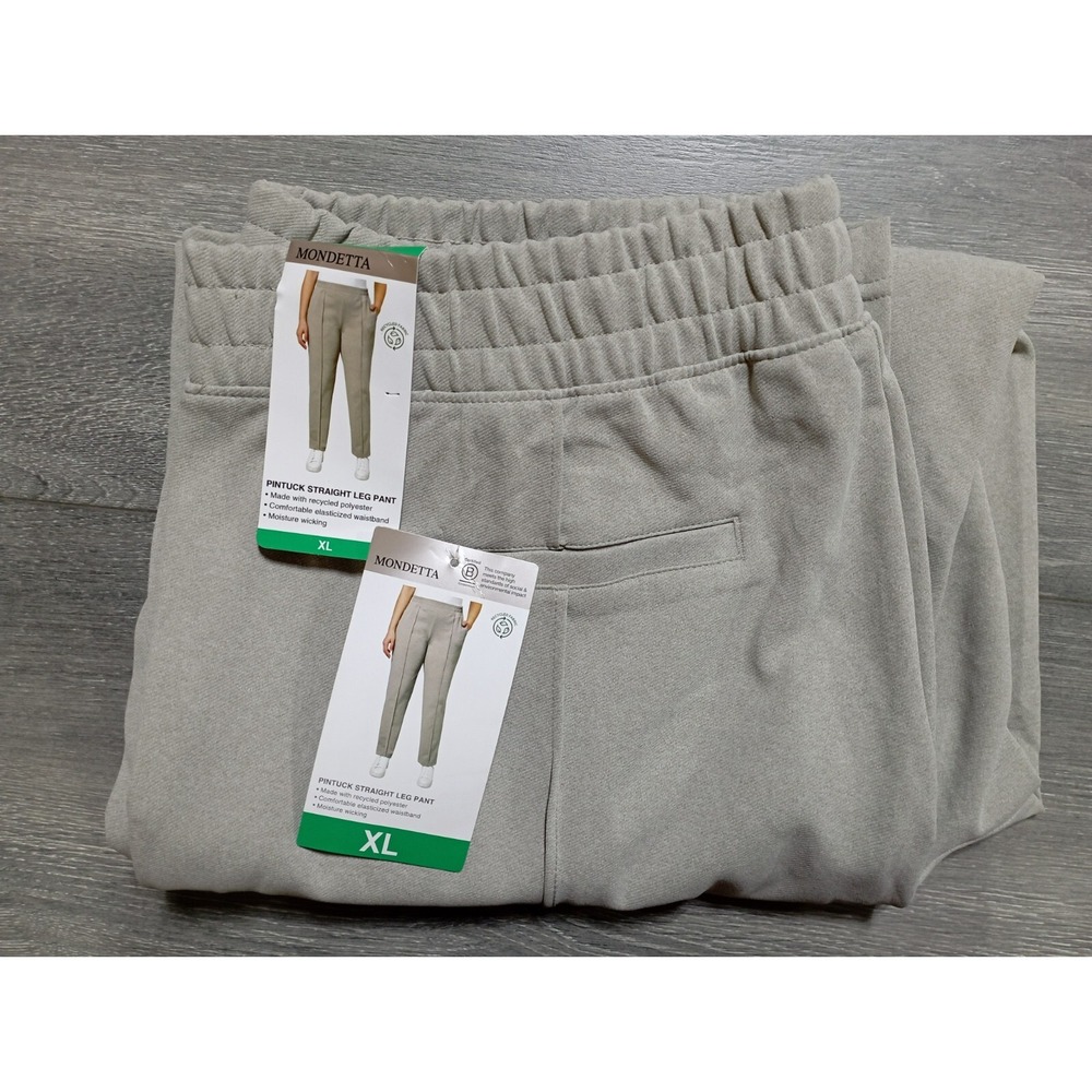 Mondetta Pants Womens XL Beige Pintuck Straight Leg Elastic Waist Pull On
